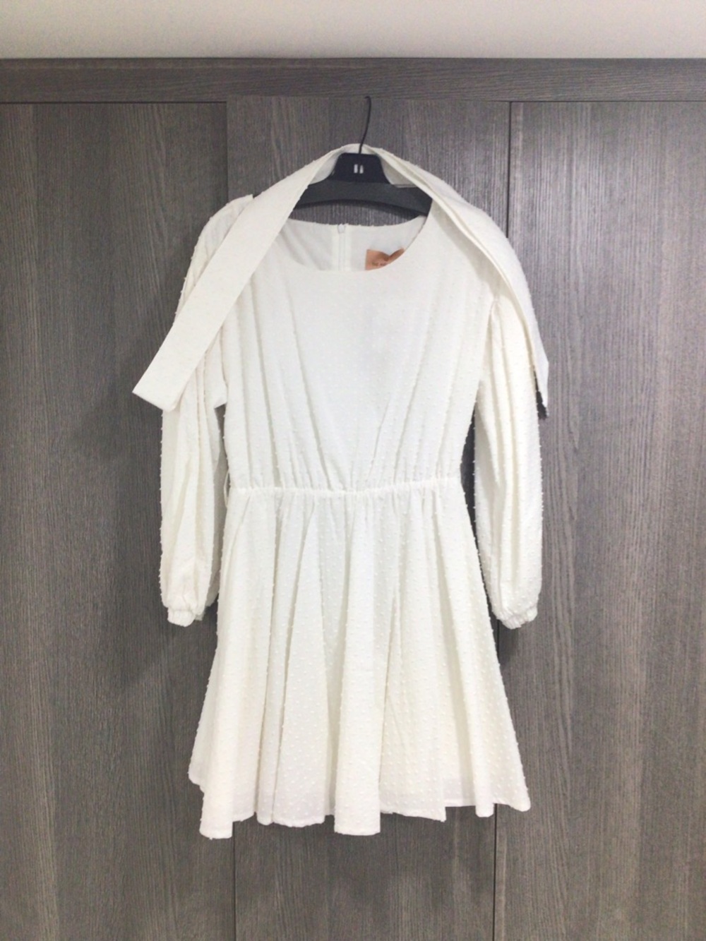Textured Ivory Mini Dress with Long Sleeves